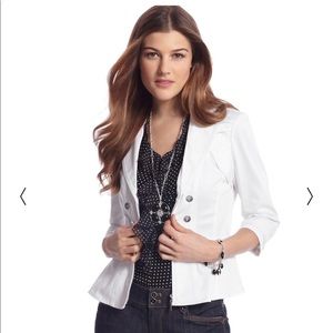 WHITE 3/4-SLEEVE ZIP-FRONT BLAZER